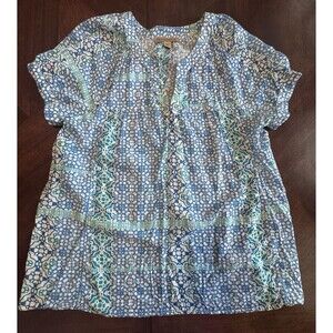 Womens Nine West Vintage America V Neck Shirt Short Sleeves Size Large